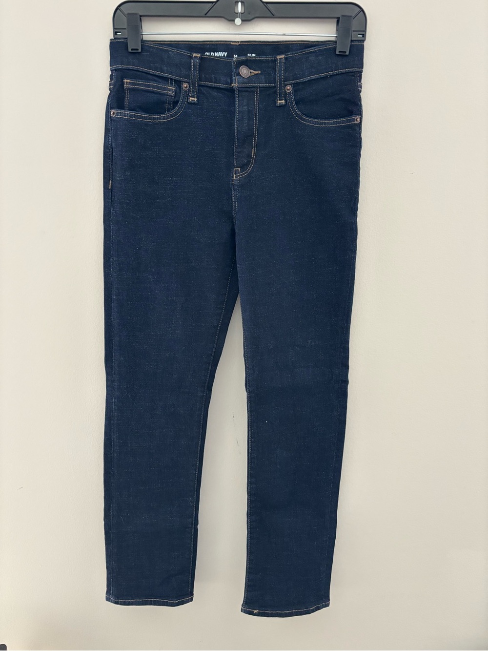 Old Navy Boys Slim Jeans Size 14 Dark Wash 360° Stretch Built-In Tough Denim